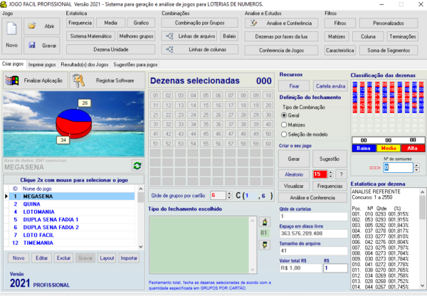 Software profissional para Loterias 2021 lotofacil mega sena quina